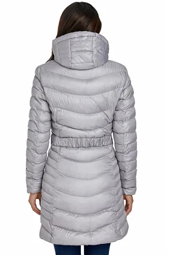 Gray Hooded Longline Winter Coat with Belt