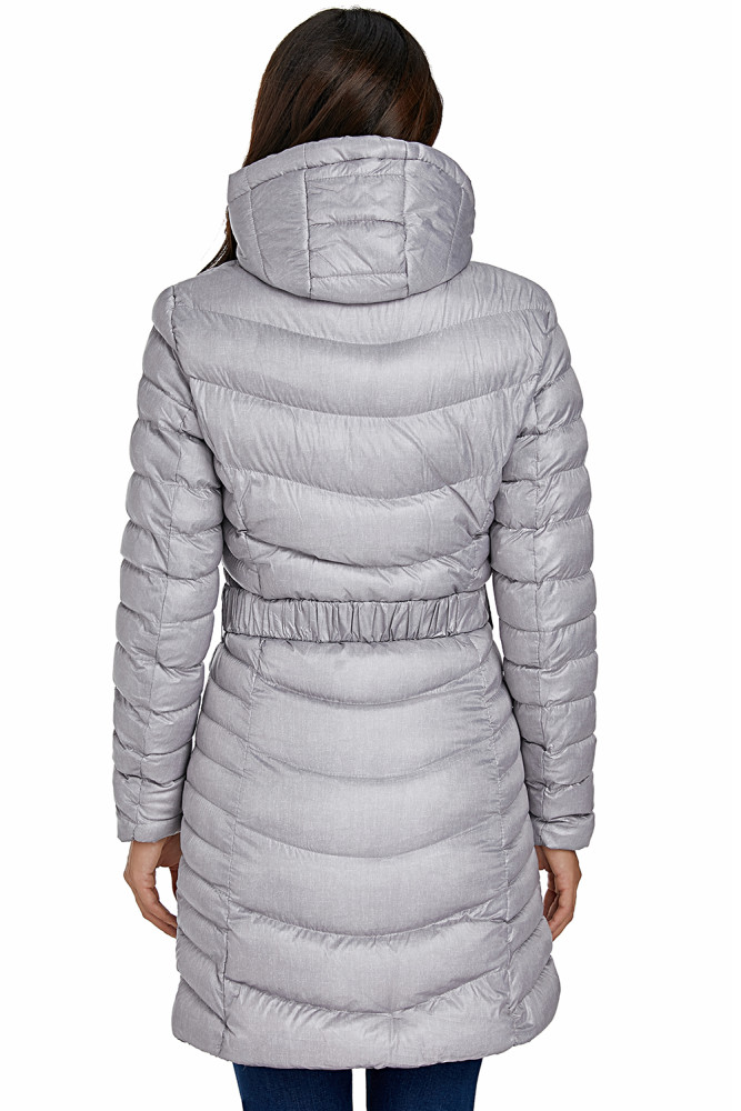 Gray Hooded Longline Winter Coat with Belt