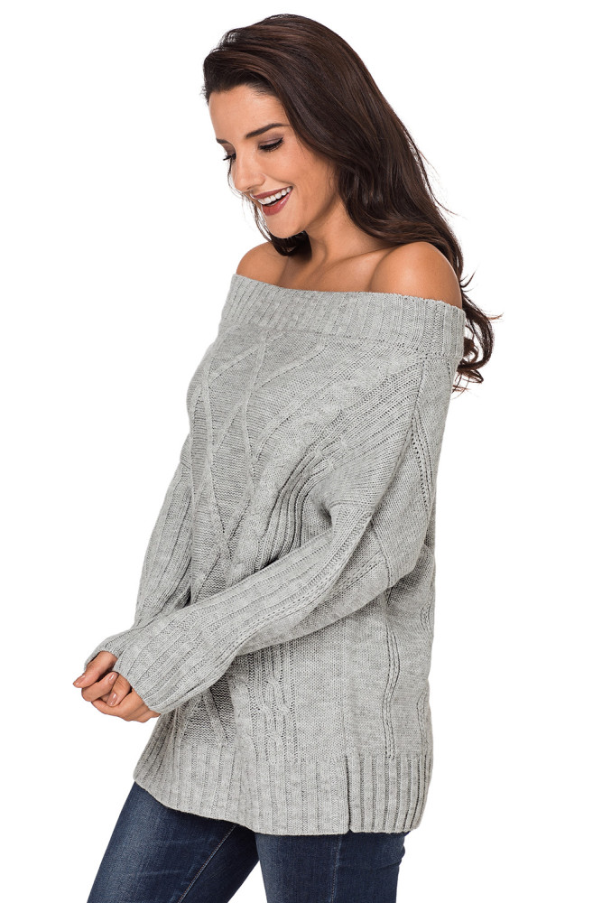 Gray Off The Shoulder Winter Sweater