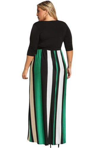 Green Color Blocked Skirt Plus Size Maxi Dress