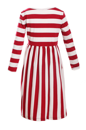 Red White Striped Long Sleeve Dress for Kids