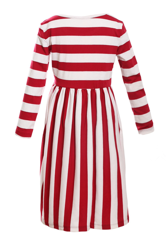 Red White Striped Long Sleeve Dress for Kids