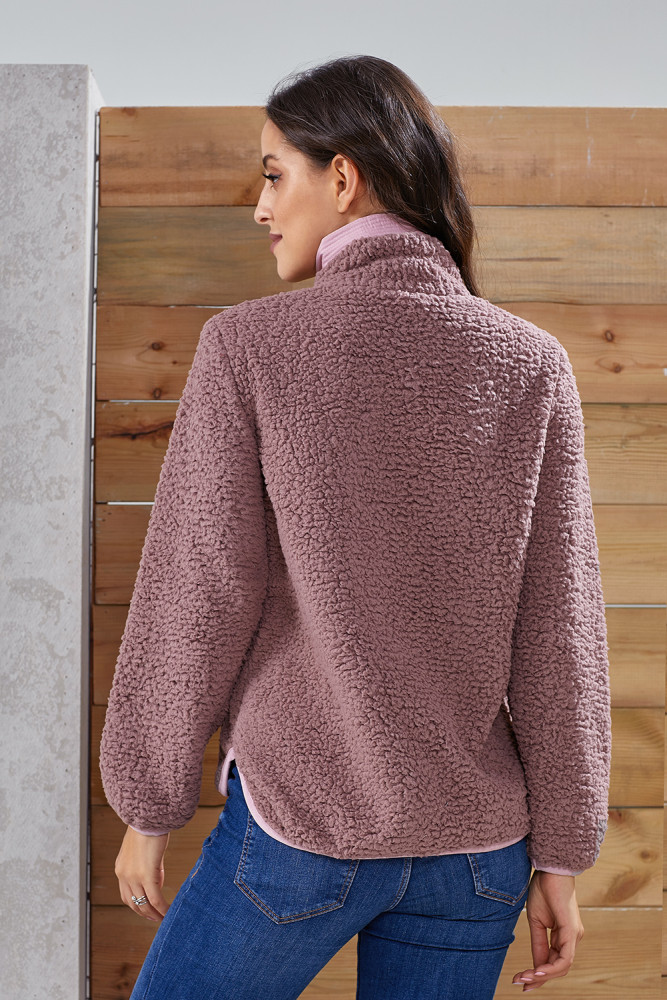Mauve Zip Neck Furry Sweatshirt
