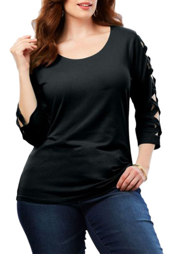 Black Lattice Quarter Sleeved Plus Size Top