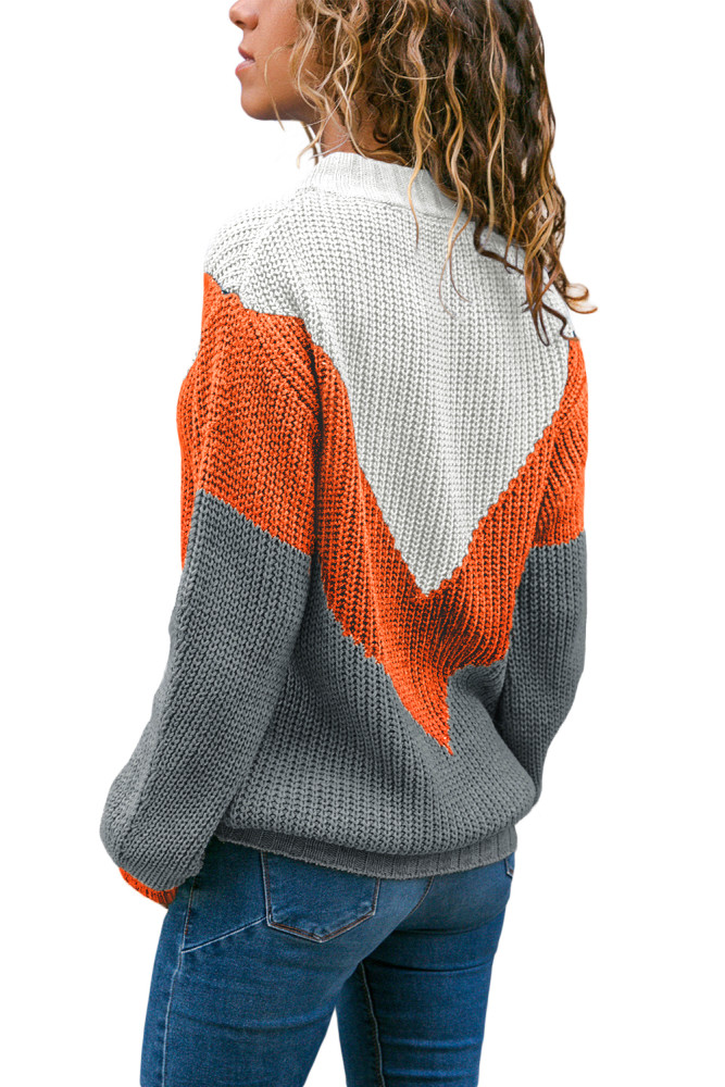 Orange Chevron Accent White Grey Sweater