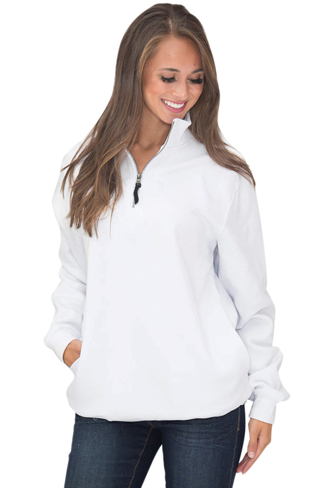 White Pocket Style Quarter Zip Sweatshirt