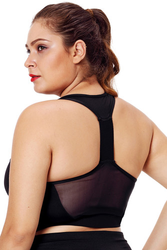 Black Mesh Strap Yoga Bra for Women