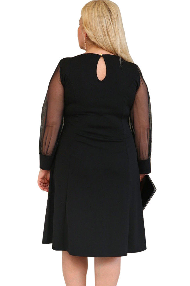 Black Sequined Round Neck Plus Size A-line Dress
