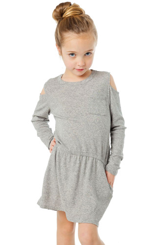 Gray Girl's Long Sleeve Cold Shoulder Dress
