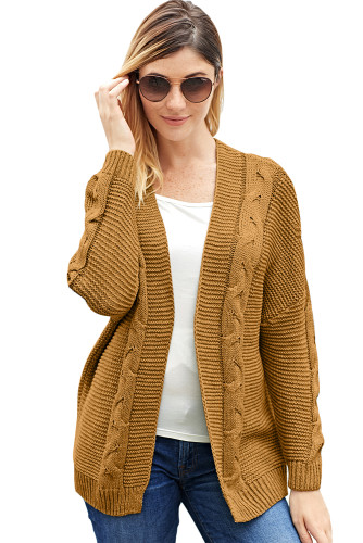 Khaki Chunky Wide Long Sleeve Knit Cardigan
