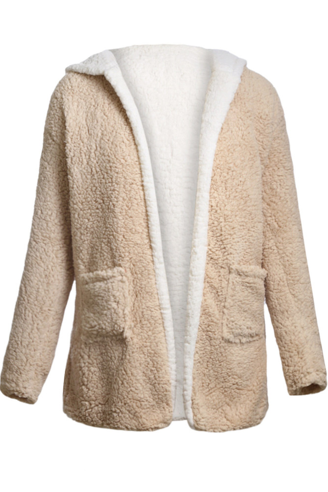 Khaki White Lam Wool Hooded Coat
