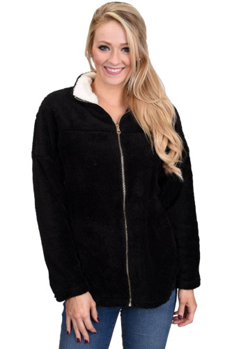 Black Lamb Fleece Zip Down Jacket