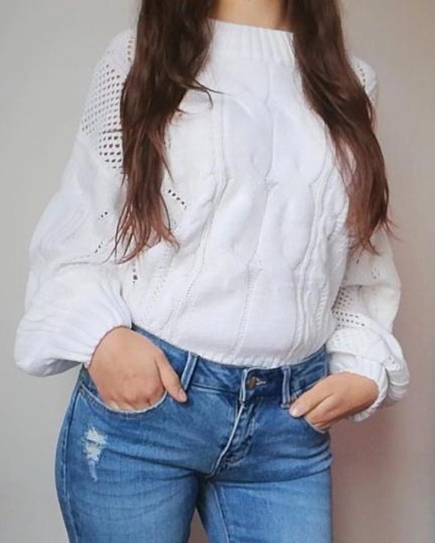 White Pockets V-Neck Long Sleeve Blouse
