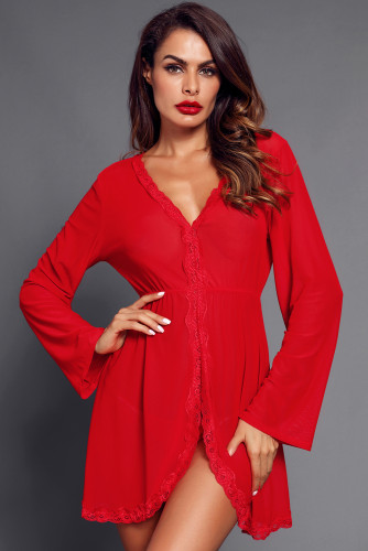 Red Flared Long Sleeve Babydoll with G String