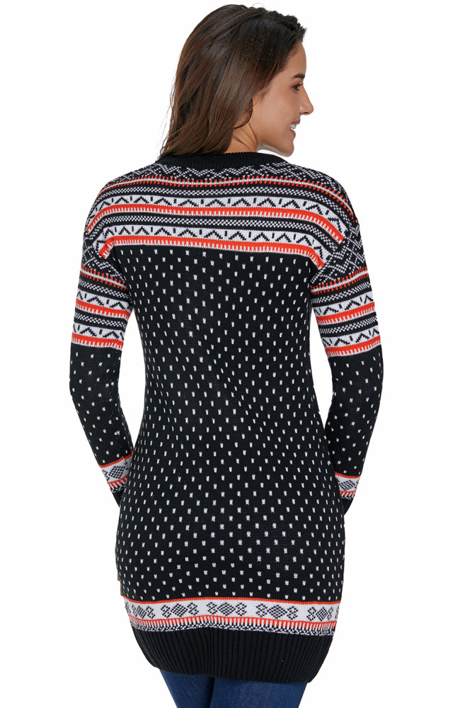 Snow Land Reindeer Knit Black Christmas Sweater