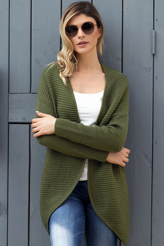 Army Green Ribbed Knit Lace Up Back Sweater Cardigan