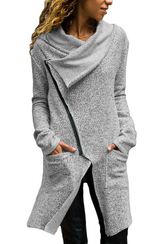 Womens Gray Zippered Shawl Collar Jacket