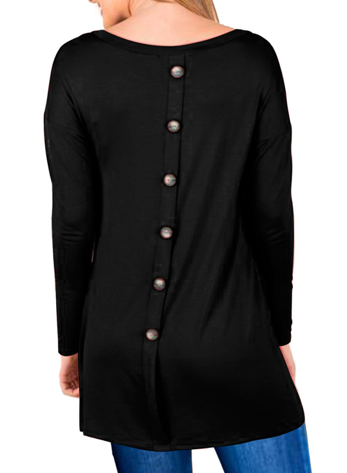 Black Button Back Long Sleeve Tunic Top