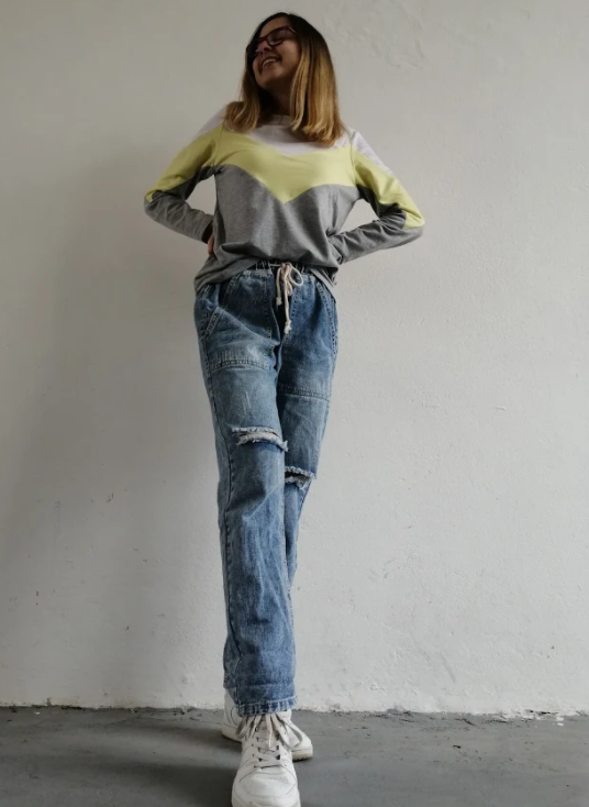 Yellow Chevron Colorblock Long Sleeve Top