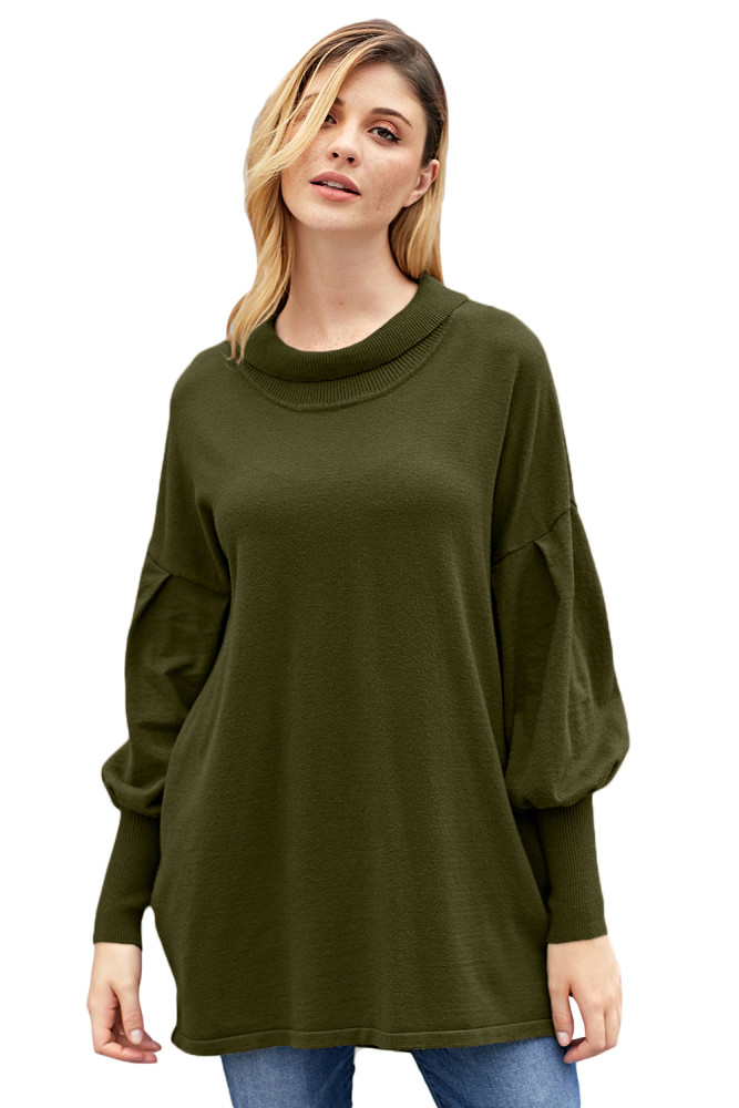 Army Green Slope Side Snuggles Tunic Sweater