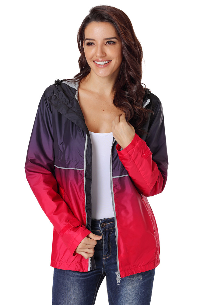 Black Red Ombre Zipper Lapel Suit Blazer