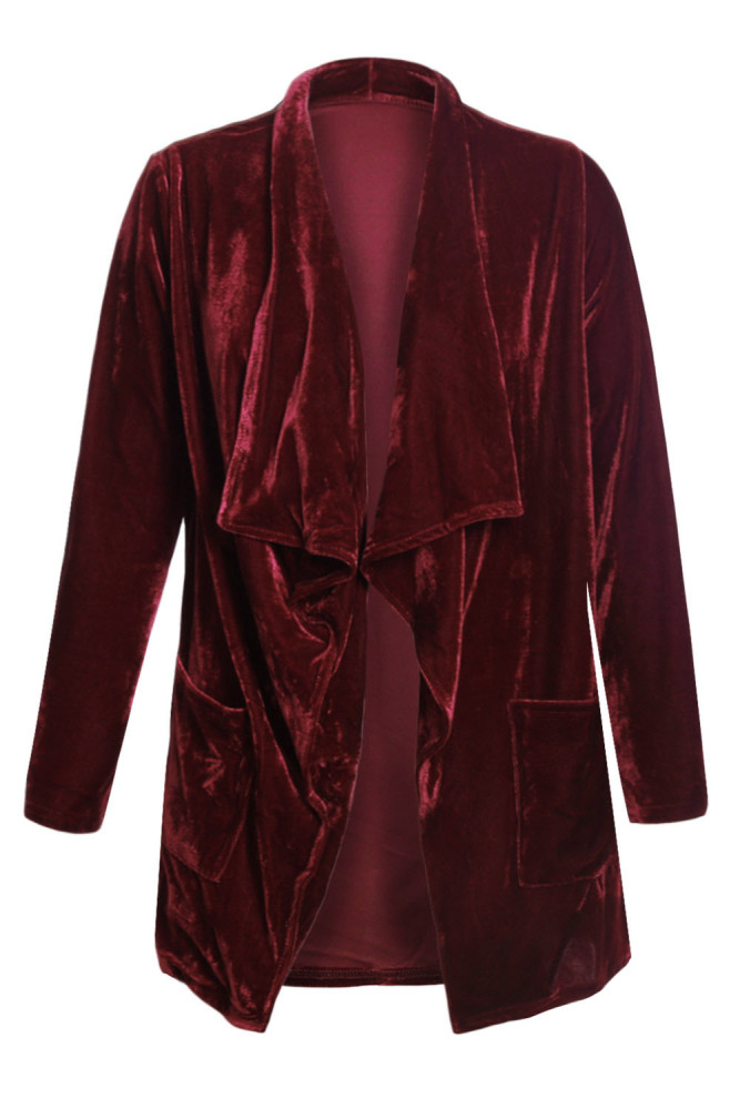 Russet Draped Open Front Velvet Jacket