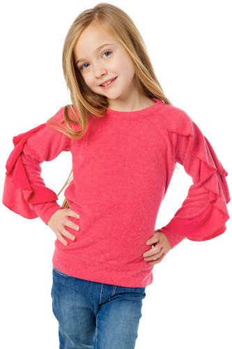 Rosy Ruffle Raglan Pullover Girls Top