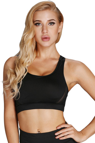 Black Scoop Neck Hollow-out Back Sport Bra Top