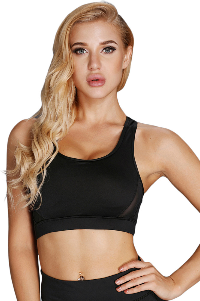 Black Scoop Neck Hollow-out Back Sport Bra Top