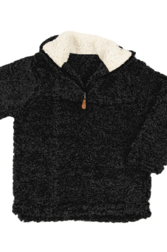 Black Luxe Fuzzy Pullover Sherpa Girl Sweatshirt