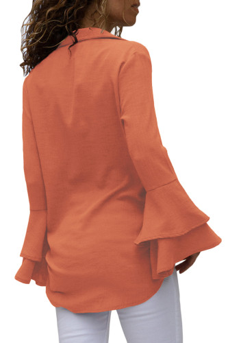 Orange Layered Bell Sleeve Button Down Shirt