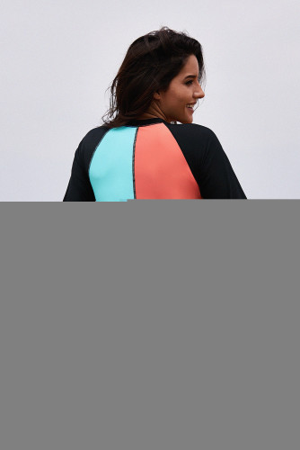 Geometry Color Block Zip Front One-piece Rashguard