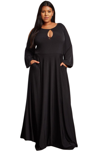 Black Split Long Sleeve Plus Size Maxi Dress