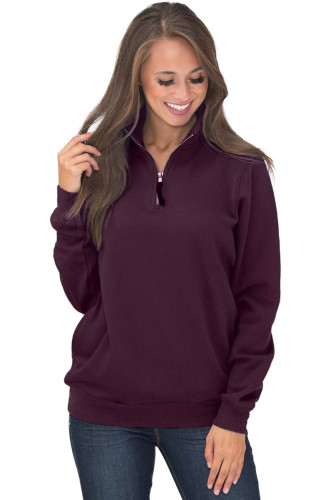 Burgundy Pocket Style Quarter Zip Sweatshirt