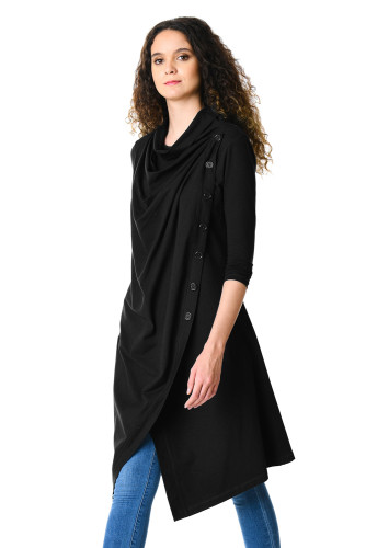 Black Cowl Neck Asymmetric Wrap Long Tunic