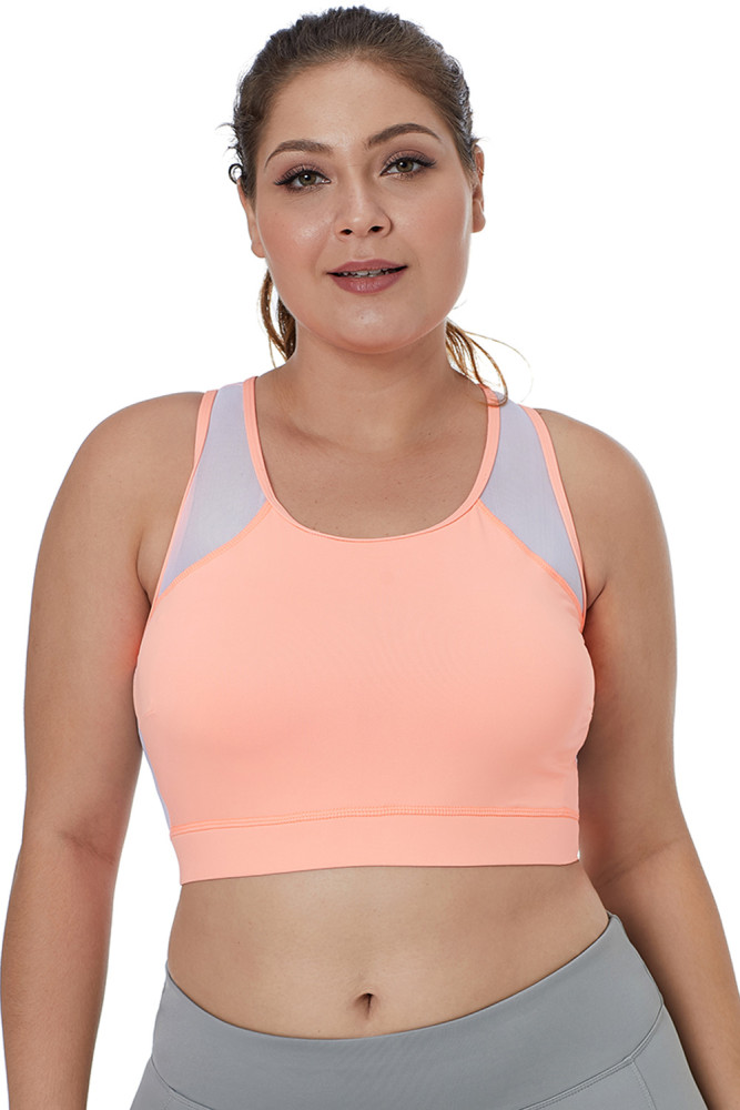 Light Coral Sheer Mesh Back Plus Size Sports Bra