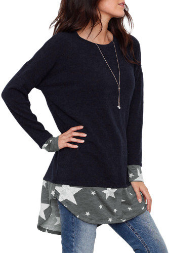 Star Splice Navy Long Sleeve Tunic Top