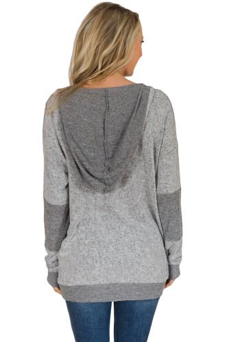 Gray V Neck Patchwork Design Hoodie