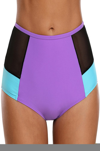 Purple Blue Color Block Mesh Insert Swim Bottom