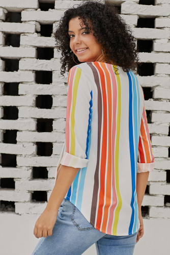 Multicolor Stripe Long Sleeve V Neck Shirt
