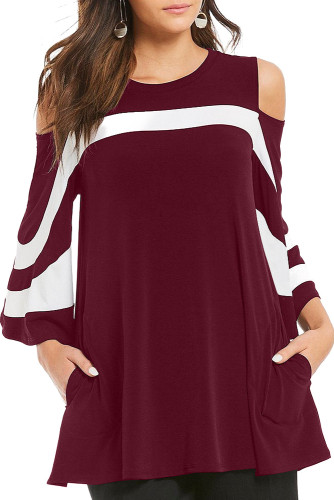 Burgundy Platter Colorblock Bell Sleeve Plus Size Tunic Top