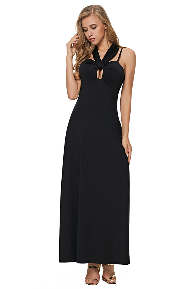 Black Self Tie Ribbon Wrap Maxi Dress