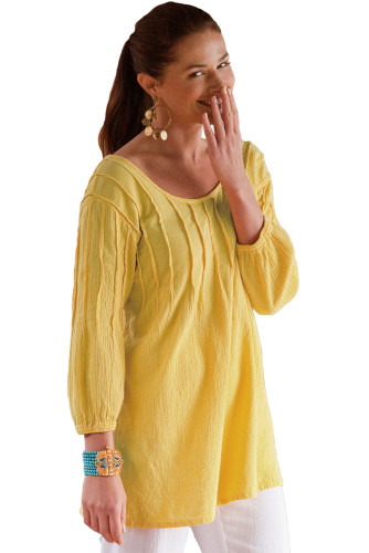 Yellow Pintuck Quarter Sleeved Tunic Top