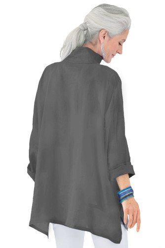 Gray Stand Collar Button Front Blouse