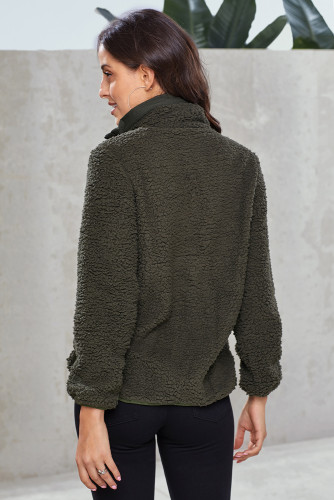 Dark Olive Zip Neck Furry Sweatshirt