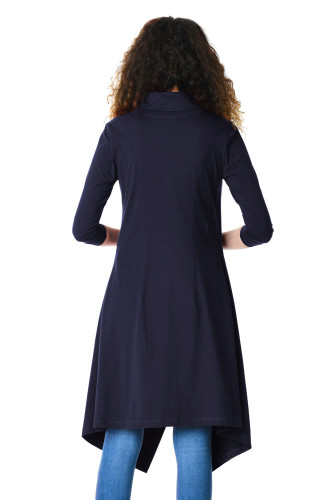 Navy Blue Cowl Neck Asymmetric Wrap Long Tunic