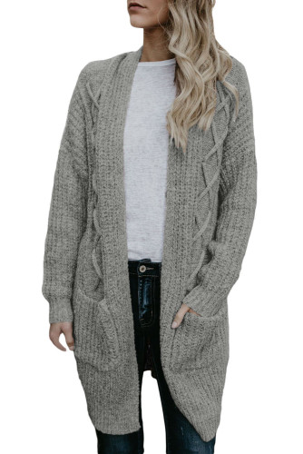 Gray Pocketed Cable Knit Cardigan