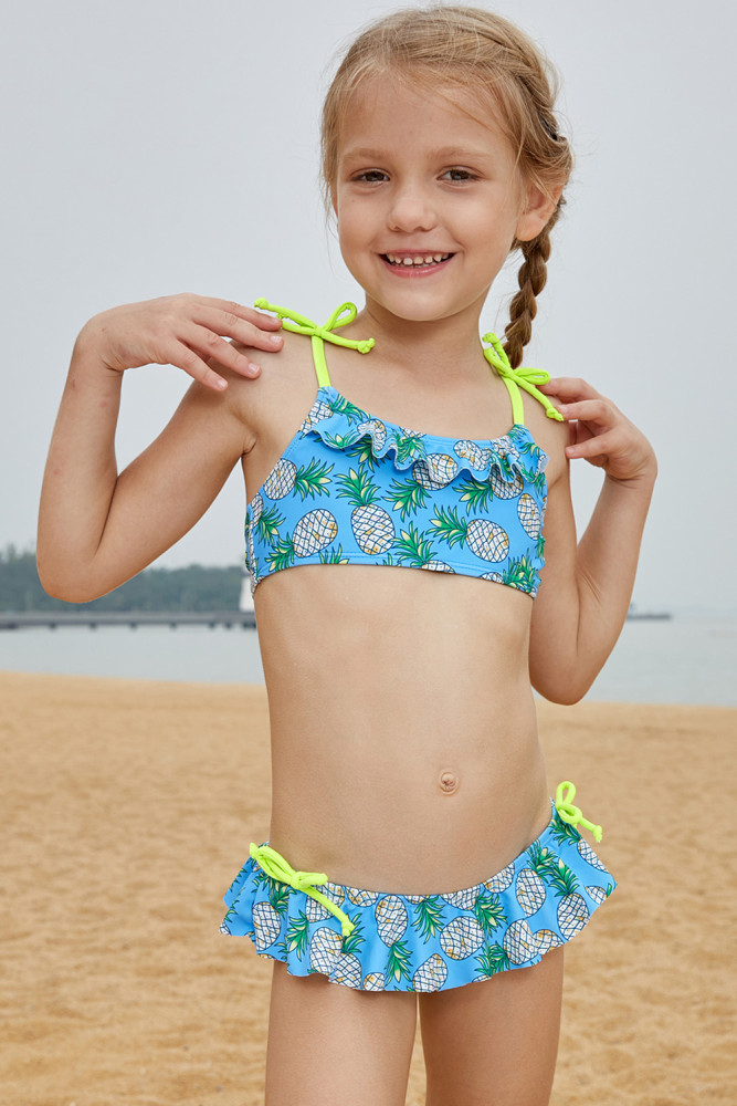 Pineapple Print Little Girls Bikini with Shoulder Straps