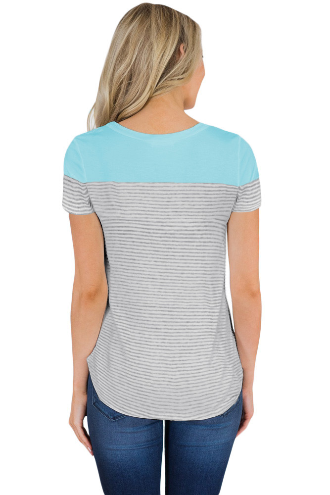 Green Color Block Striped Short Sleeve T-shirt