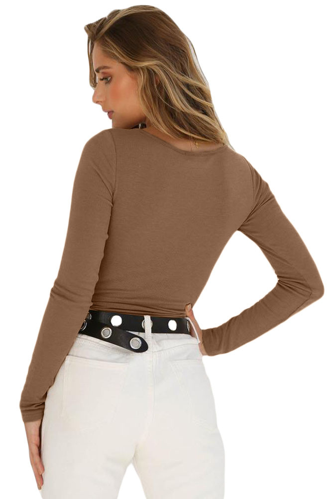 Khaki Long Sleeve Button Front Bodysuit